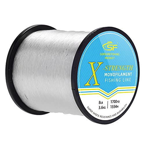SF Monofilament Fishing Line Premium Spool X-Strong Mono Nylon Material Leader Line for Saltwater Freshwater 8/10/12/15/20/25/30/40/50/60/80/100LB - color: Clear, size: 8LB/0.011in/1700Yds