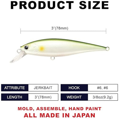 LUCKY CRAFT Pointer 78SP Fishing Lures, 3" Freshwater Bass & Trout Lures, Suspending 4ft-5ft Depth, Jerkbait, Bass Fishing Gear and Accessories, Ghost & Aurora - color: 268 Pearl Ayu