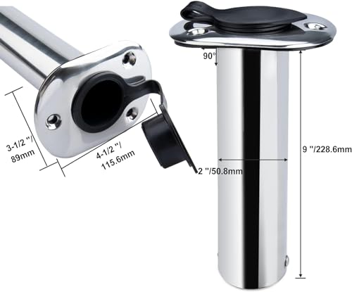 Hoffen 2Pcs Boat Stainless Steel Fishing Rod Holder Flush Mount 15/30/90 Degree with PVC Cap,Inner Tube and Gasket - style: 90 Degree