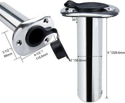 Hoffen 2Pcs Boat Stainless Steel Fishing Rod Holder Flush Mount 15/30/90 Degree with PVC Cap,Inner Tube and Gasket - style: 90 Degree