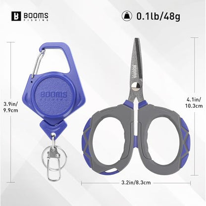 Booms Fishing Braided Line Scissors: Micro-Serrated Stainless Steel Blades Line Cutter - XW01 4.1" Fishing Serrated Shears with Zinger Retractor - style: Scissors + Fishing Retractor
