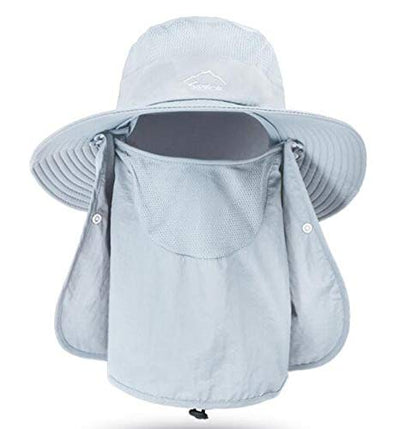 Fishing Hat for Men & Women, Outdoor UV Sun Protection Wide Brim Hat with Face Cover & Neck Flap - color: Grey
