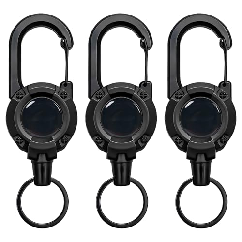3 Pcs Zinger Retractors, Heavy Duty Retractable Lanyard with Steel Wire Keychain, Gear Keeper with Belt Clip, Backpack Clip, 4.9 In ABS Shell, 2.1 oz, 0.26 lbs Load Bearing