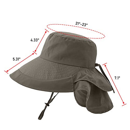 Womens Sun Hat UPF 50+ Wide Brim and Ponytail Hole, Hiking Safari Hat with Neck Flap… - color: Beige & Army Green