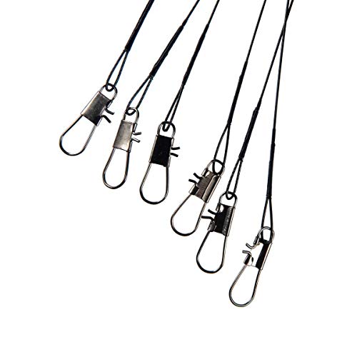 Rite Angler Wire Leader Rig Nylon Coated (6 Pack) 20lbs, 30lbs, 45lbs in Various Lengths with Crane Swivels and Interlock Snaps for Saltwater Fishing (Black) - size: 6"