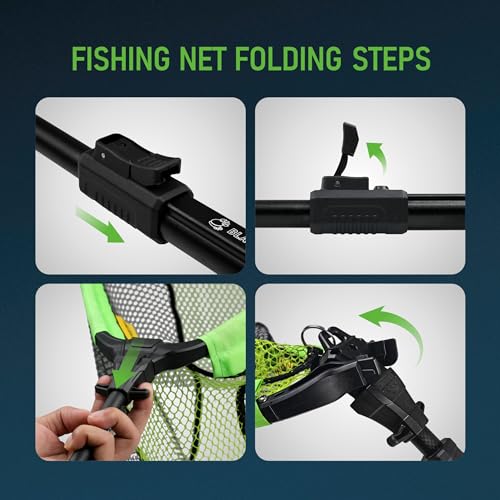 Black Paw Long Fishing Net Large Folding Landing Net with Robust Telescopic Handle for Freshwater and Saltwater, Extend to 45-64 Inch