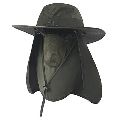 Fishing Hat,Sun Cap with UPF 50+ Sun Protection and Neck Flap,for Man and Women - color: Dark Green