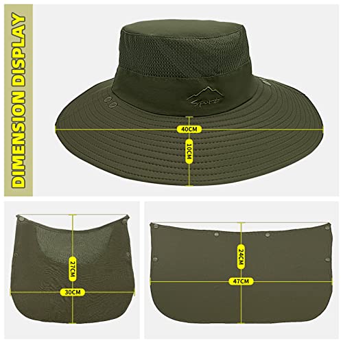 Fishing Hat for Men Sun Protection Hat with Removable Mesh Face Neck Flap Cover Windproof Strap for Men and Women - color: Green