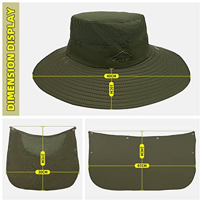 Fishing Hat for Men Sun Protection Hat with Removable Mesh Face Neck Flap Cover Windproof Strap for Men and Women - color: Green
