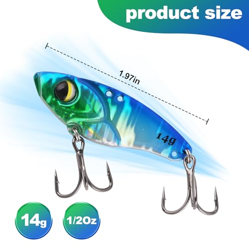 5PCS Vibration Bait Fishing Lures Set, Blade Bait & Crank Bait Hard Lures with Treble Hooks, Sinking Fishing Lures for Bass Trout Walleye Pike Freshwater Saltwater - size: 1/2 oz, 5Pcs