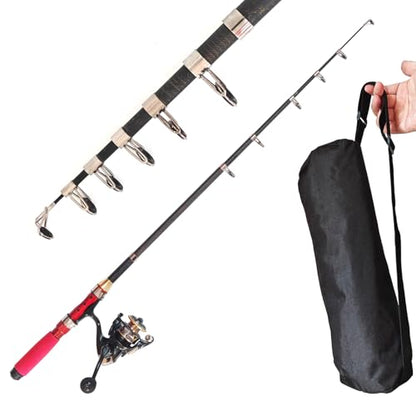 Portable Compact Small Fishing Rod and Reel Combos, 4.9Ft Telescopic Fishing Pole and Metal Spool Reel with Line, Hook, Lure, Bag for All Season Travel Fishing, for Teens & Beginners - color: Red- Full Kits