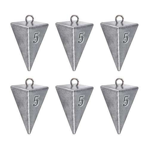 Alwonder Pyramid Sinkers Lead Fishing Weights for Surf Pompano Catfishing | Pyramid Weights 1oz-2LB Saltwater Freshwater Fishing Sinkers No-Roll Triangle Inshore Ocean Beach Casting Bottom Pier Fishing - size: 5oz-6 Pack