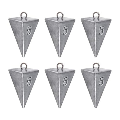 Alwonder Pyramid Sinkers Lead Fishing Weights for Surf Pompano Catfishing | Pyramid Weights 1oz-2LB Saltwater Freshwater Fishing Sinkers No-Roll Triangle Inshore Ocean Beach Casting Bottom Pier Fishing - size: 5oz-6 Pack