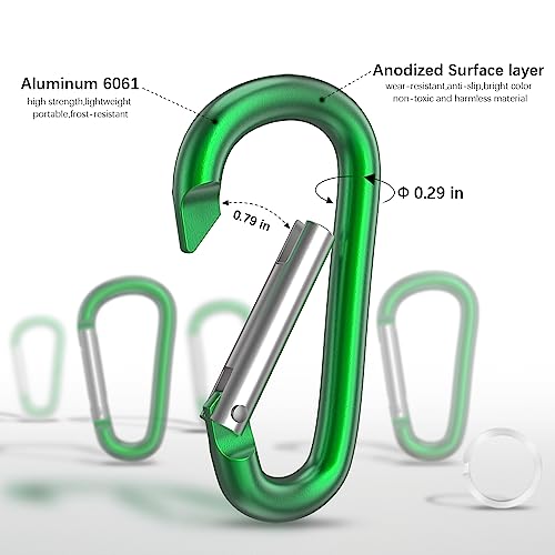 sprookber 3" Aluminum Carabiner D Ring, Caribeener Clips, Spring Snap Hook for Keychain Clip, Set of 10 - color: Green