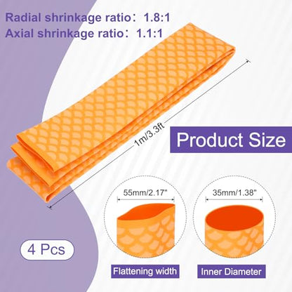 MECCANIXITY 4Pcs 3.3ft 1.4" Dia Heat Shrink Tubing for Fishing Rods, 35mm 1.8:1 Fish Scale Pattern Heat Shrink Wrap Handle Rod Grip with Anti-Slip Waterproof Insulation, Yellow - color: Yellow, size: 35 mm
