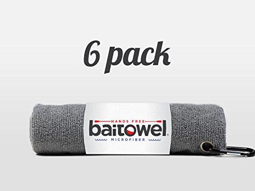 Bait Towel 6 Pack Fishing Towels with Clip for Fishing, Plush Microfiber nap Fabric, 16x16, The Original Bait Towel Multi-Pack - color: Overcast Gray