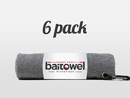 Bait Towel 6 Pack Fishing Towels with Clip for Fishing, Plush Microfiber nap Fabric, 16x16, The Original Bait Towel Multi-Pack - color: Overcast Gray