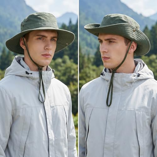 Pistha Sun Hats for Men with Balaclava Face Mask, UV Protection Bucket Hats for Mens Outdoor Fishing Safari Hiking - color: Army Green