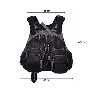 Waxaya Lightweight Fly Fishing Vest with Multi Pockets Adjustable Size Mesh Fishing Backpack for Men and Women - color: Black