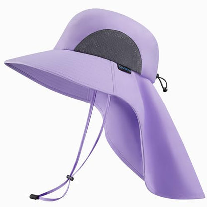 UPF 50+ Foldable Sun Hats Wide Brim with Large Neck Flap for Men Women UV Protection Gardening Fishing Beach Hat - color: Pale Lavender