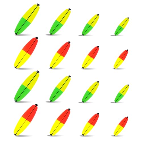 EUPHENG Peg Floats Slotted, Catfish Fishing Floats Slip Bobbers Cigar Foam Bobbers with Pipe Plug for Santee Rig Catfish Rig Fish Finder Rig - color: 16PCS-Green Yellow+Red Yellow-(1.5"+2"+2.5"+3")