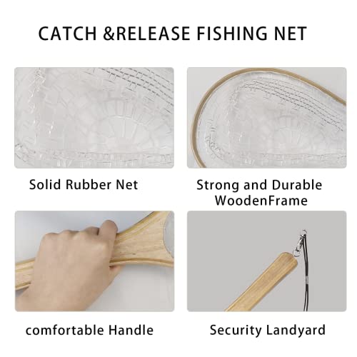 EUPHENG Fly Net Trout Net Landing Net Float Fishing Net Soft Rubber Clear Ghost Net Catch & Release Net Magnetic Net Release - color: HWRN05-Round Head Clear Rubberized Net