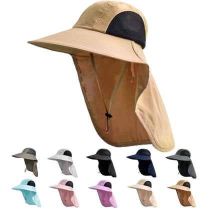 Sun Hat for Men Women with Neck Flap,UPF 50+ UV Protective Hiking Fishing Hats,Wide Brim Sun Hat for Women&Men - color: 1pack-khaki