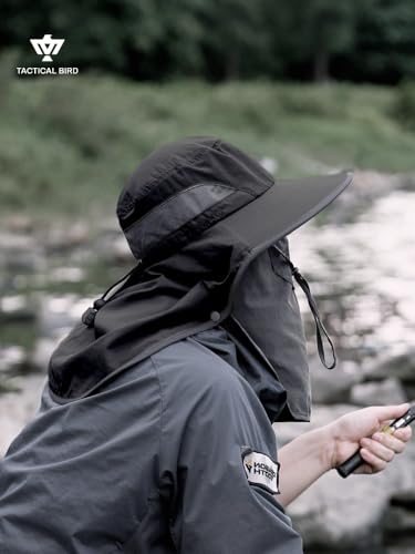 Fishing Hat, Men's Sun Hat, Anti-UV Sun Protection Wide Brim Fisherman Hat with Neck & Face Flap Cover, XL - color: Black, size: X-Large-XX-Large