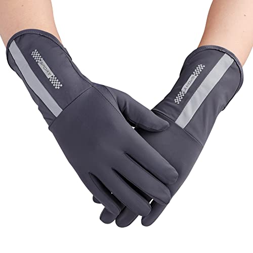 Mens Women Driving Gloves Summer UV Sun Protection Gloves Non-Slip Touchscreen Ice-Silk Sunblock Gloves for Cycling Riding - color: Extended Dark Grey