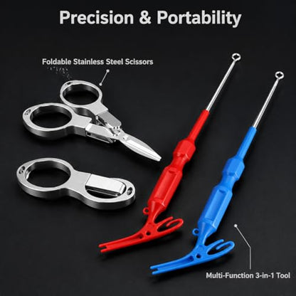 predolo Foldable Fishing Scissors, Stainless Steel Braided Line Cutter, Anti Rust Fishing Line Scissors for Tackle Box, Pocket Portable, Three3-in-1 knotting and hook - style: Three3-in-1 knotting and hook