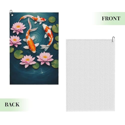 Awesome Japanese Koifish Fish Art Golf Towel 16" X 24" with Clip Golfer Bags Accessories Gifts - color: Awesome Japanese Koifish Fish Art