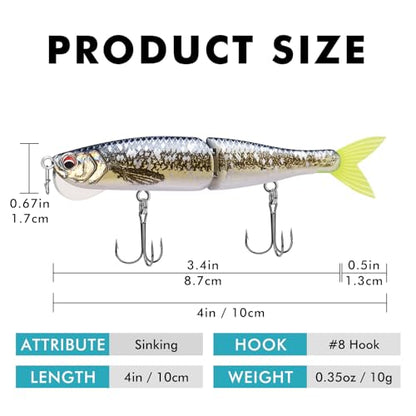 TRUSCEND Swimmax Easy Catch Fishing Lures with BKK Hooks, Wiggling, Vibrating, Rattling and Gurgling for More Bites, Heavy-Duty Dyneema Fiber Jointed Swimbaits for Bass, Trout, Crappie, Walleye, Pike - color: C-4",0.35oz