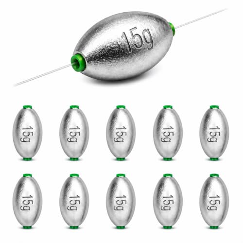 Egg Sinkers Fishing Weights, Oval Slip Sinkers Bullet Lead Fishing Weights for Freshwater Saltwater Tackle Set 1/8oz to 1oz - size: 1/2oz-15g-10pcs