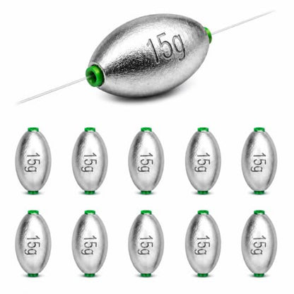 Egg Sinkers Fishing Weights, Oval Slip Sinkers Bullet Lead Fishing Weights for Freshwater Saltwater Tackle Set 1/8oz to 1oz - size: 1/2oz-15g-10pcs