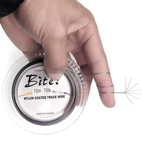5LB-280LB 7 Strands Stainless Steel Wire Leader Nylon Coated-32.8ft Fishing Leader with 10pcs Crimp Sleeves - color: Silver with spool, size: 200LB