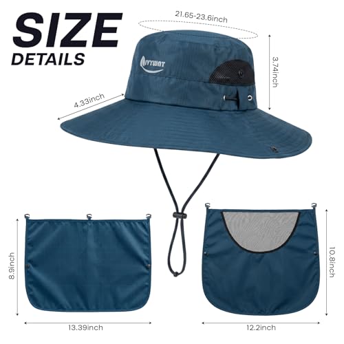 Wide Brim Fishing Hat, Waterproof UV Protection Bucket Sun Hats with Removable Face Cover & Neck Flap for Men Women - color: Dark Gray