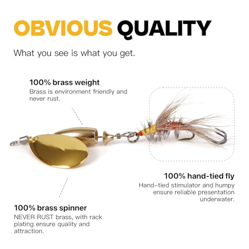 Trout Spinner Lures with Stimulator/Humpy Dry Fly Tail, 100% Hand-Tied 5/10 Pack Rooster Tail Fishing Spinnerbait for Bass, Pike, Salmon