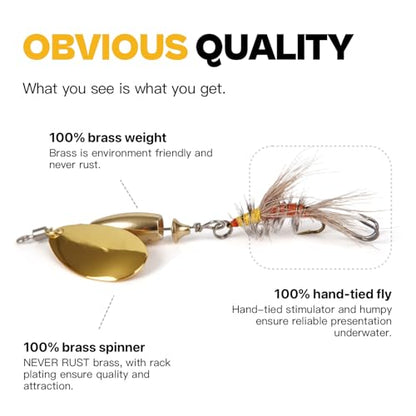 Trout Spinner Lures with Stimulator/Humpy Dry Fly Tail, 100% Hand-Tied 5/10 Pack Rooster Tail Fishing Spinnerbait for Bass, Pike, Salmon