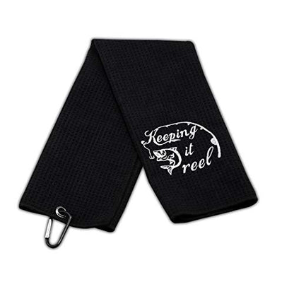 LEVLO Embroidered Fishing Towel Gift Fishing Lover Gift Keeping it Real Fishing Towel with Clip (Keep IT Real)