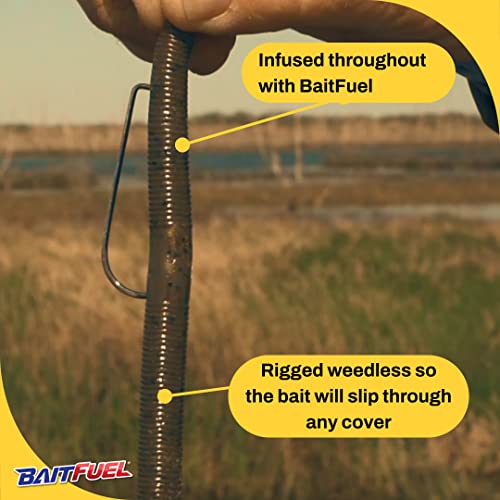 BAITFUEL Finesse Worm - color: Green Pumpkin TX Red