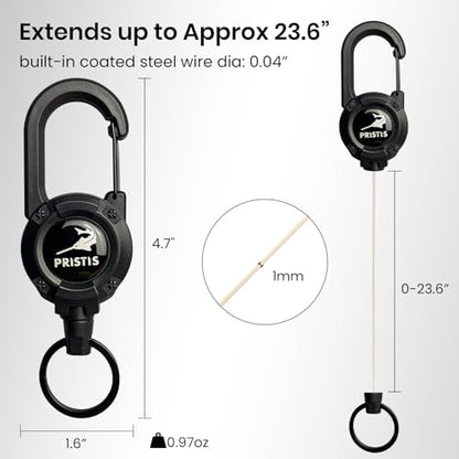 Pristis 3 Pack Heavy Duty Zinger Retractors, Saltwater Resistant 28" Stainless Steel Wire Rope Tether Carabiner Clip, Retractable Badge Reel Holder Belt Keychain Lanyard, Fly Fishing Gear Keeper