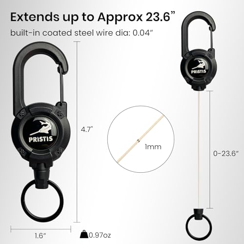Pristis Heavy Duty Zinger Retractors, Saltwater Resistant 28" Stainless Steel Wire Retractable Badge Holder, Keychain Lanyard