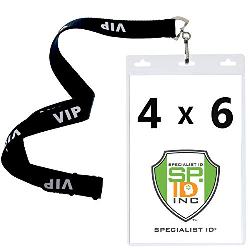 10 Pack - Premium 4X6 Badge Holder with Lanyard - Heavy Duty Extra Large Badge & Credential Holders with VIP Lanyards - for Special Events and 4 x 6 Tickets by Specialist ID (Black VIP) - color: Black Vip