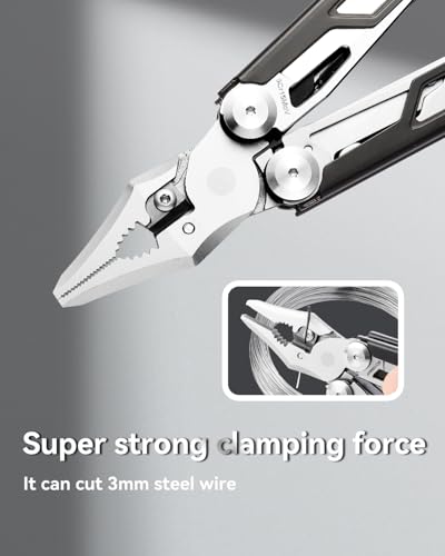 15-in-1 Multitool Pliers with Sheath, Stainless Steel, Black | Folding Multi Tool, Needle Nose Pliers & Wire Cutters, Knife, Saw, Screwdrivers, Bottle Opener, EDC Pocket Knife - color: Black