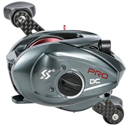 Sougayilang Upgraded DC Baitcasting Reel with Digital Control Braking, Carbon Fiber Handle, 7+1 Stainless Steel Bearings, 7.2:1 Gear Ratio, Brass Gear, Audible Drag Clicker - color: Left Handed