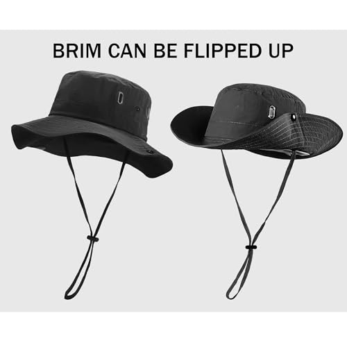 Fishing Hat with Summer Breathable Neck Gaiter, Wide Brim Sun Hat for Men & Women, Outdoor UV Sun Protection Hat & Face Mask - color: Black