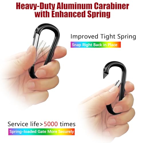 sprookber 4" & 5" Extra Large Aluminum Carabiner D Ring, Caribeener Clips, Spring Snap Hook for Keychain Clip, Set of 4 - color: black-4", size: 4 inch