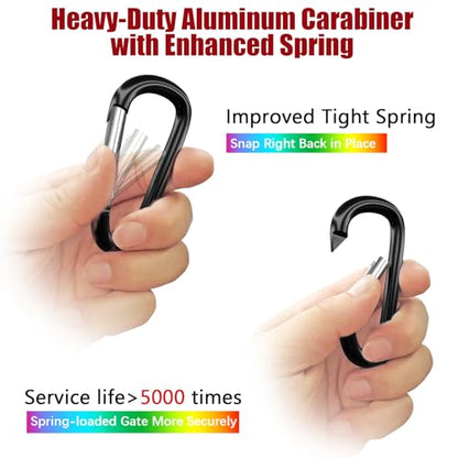 sprookber 4" & 5" Extra Large Aluminum Carabiner D Ring, Caribeener Clips, Spring Snap Hook for Keychain Clip, Set of 4 - color: black-4", size: 4 inch