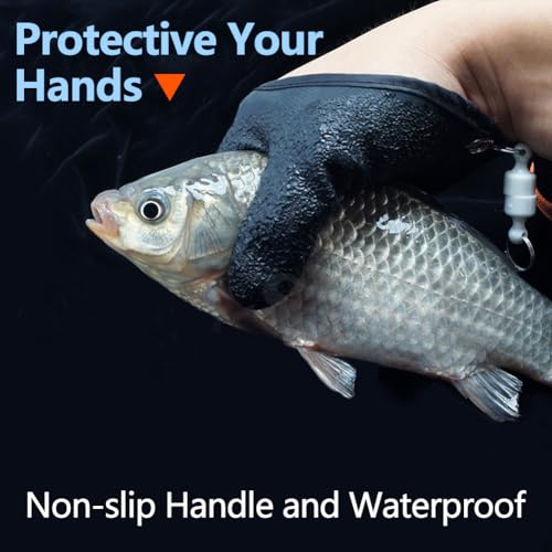 2Pcs Fishing Gloves with Magnet Release, Professional Fisherman Catch Fish Glove Quick Drying, Anti-Slip Puncture Proof Fish Handling Glove for Handling,Catching,Cleaning - color: Orange