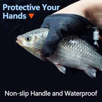 2Pcs Fishing Gloves with Magnet Release, Professional Fisherman Catch Fish Glove Quick Drying, Anti-Slip Puncture Proof Fish Handling Glove for Handling,Catching,Cleaning - color: Orange